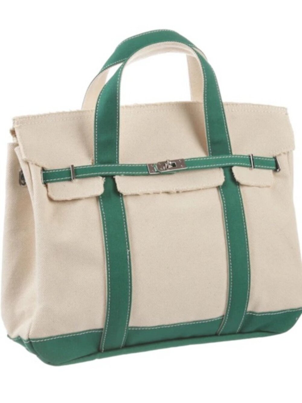 NWOT Viral Boatkin Large Tote, Sunwin, Canvas Cream/Green